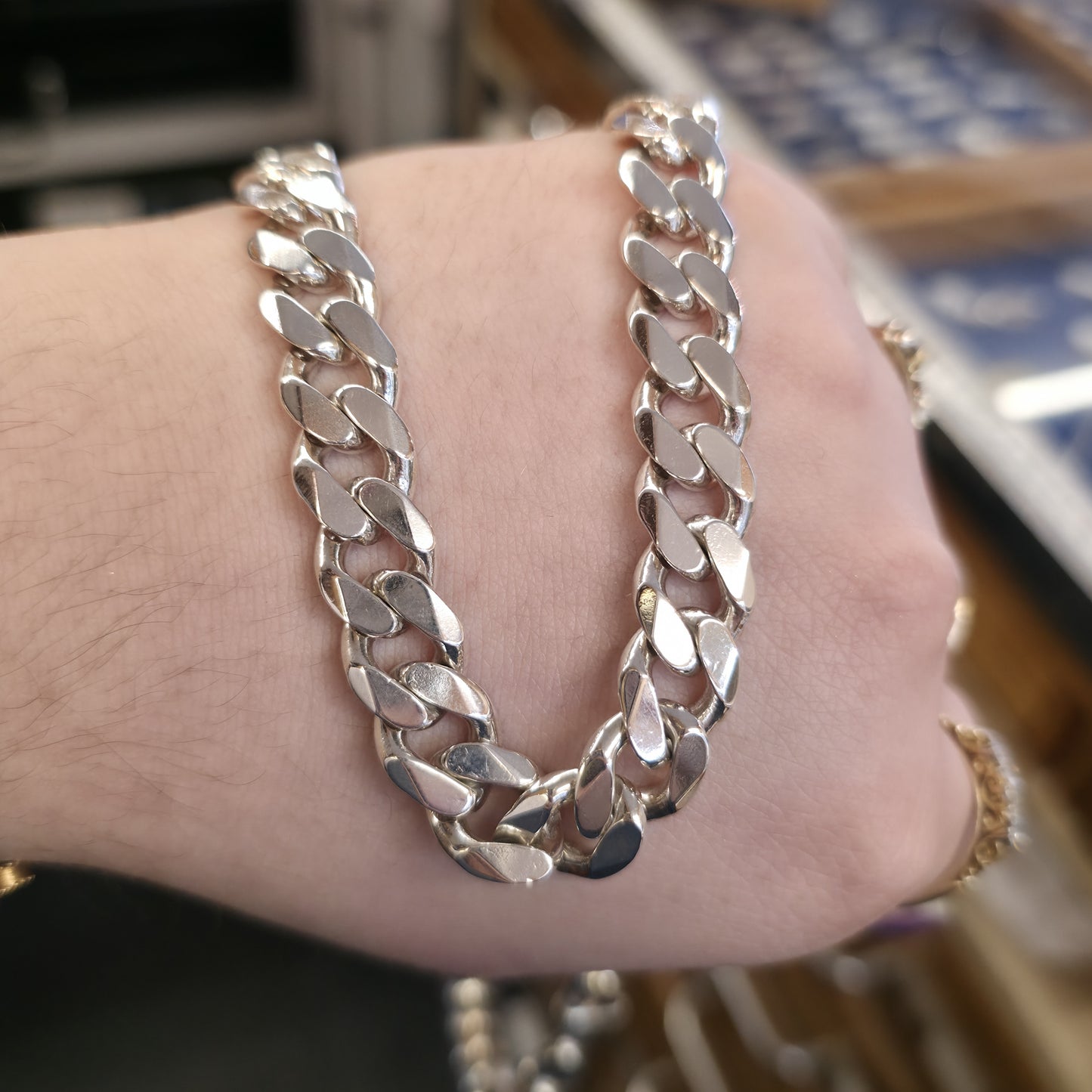 Sterling Silver XL Chunky Heavyweight Filed Curb Chain 22 Inch
