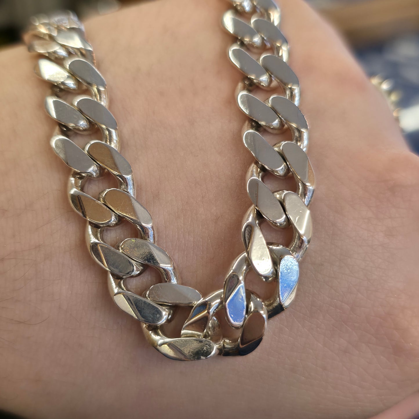 Sterling Silver XL Chunky Heavyweight Filed Curb Chain 22 Inch