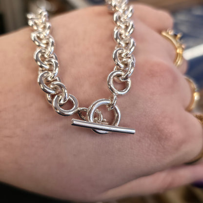 Sterling Silver Chunky Heavyweight Belcher Chain With T-Bar Closure 48CM