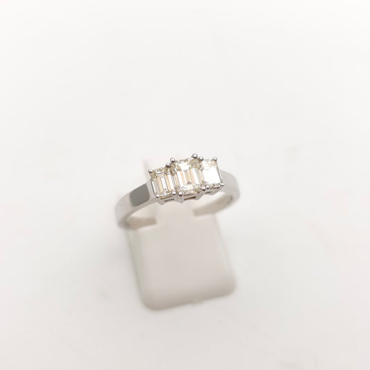 18ct White Gold 1.03TCW Emerald Cut Diamond Three Stone Trilogy Ring