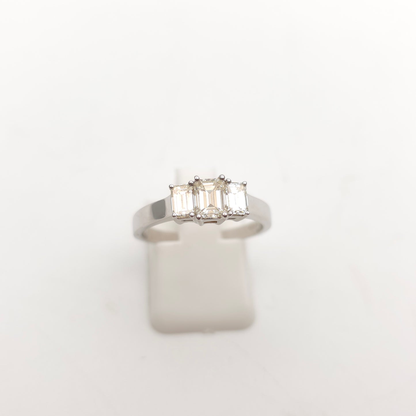 18ct White Gold 1.03TCW Emerald Cut Diamond Three Stone Trilogy Ring