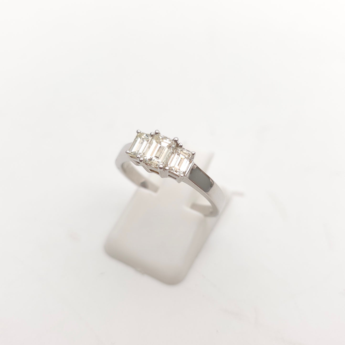 18ct White Gold 1.03TCW Emerald Cut Diamond Three Stone Trilogy Ring
