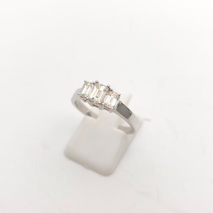 18ct White Gold 1.03TCW Emerald Cut Diamond Three Stone Trilogy Ring