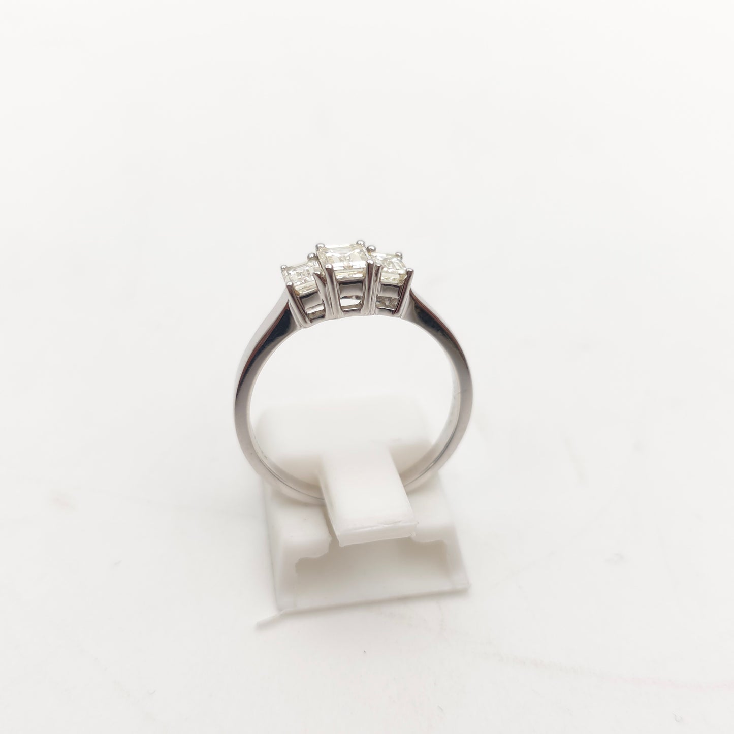 18ct White Gold 1.03TCW Emerald Cut Diamond Three Stone Trilogy Ring