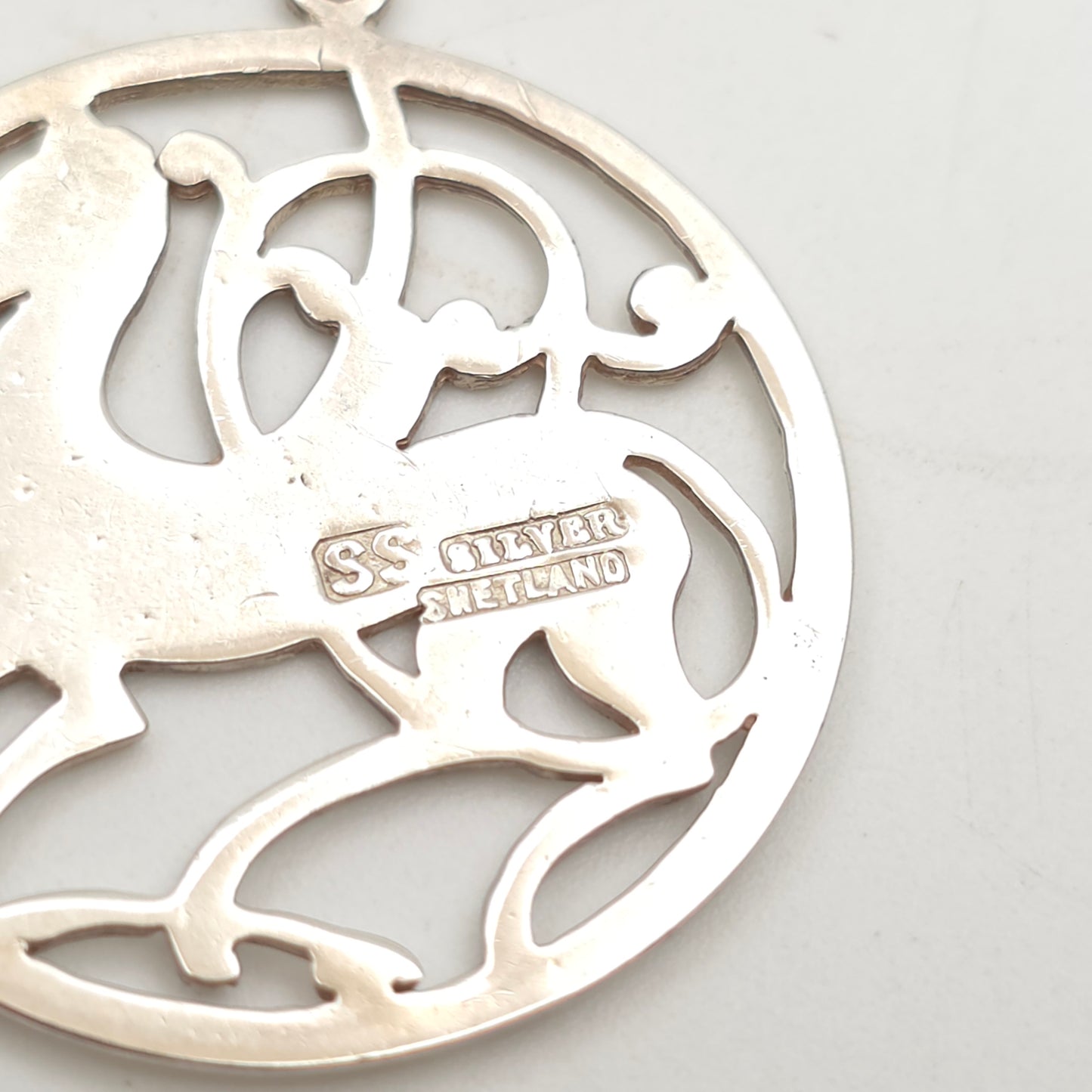 Sterling Silver Shetland Silver Quendale Beast Openwork Large Disk Pendant