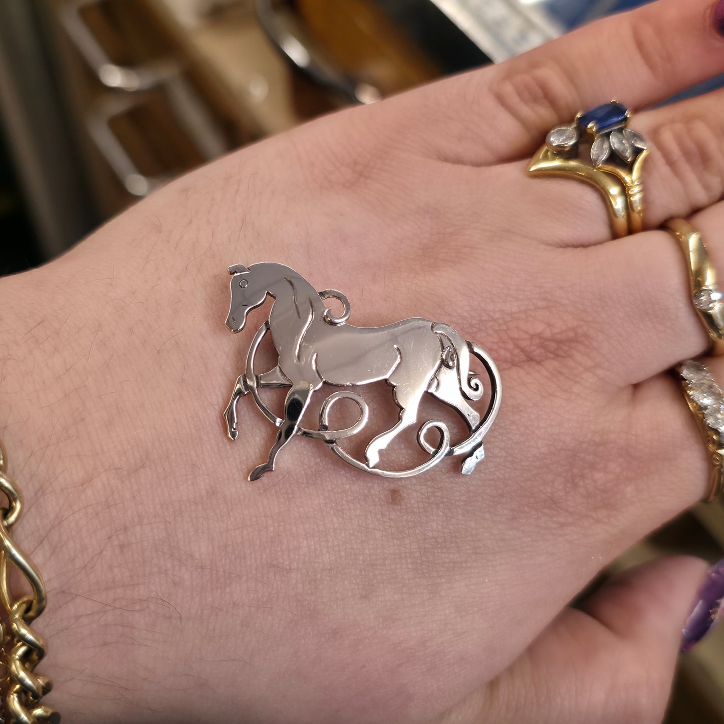 Sterling Silver Vintage Scottish Celtic Beastie Horse Brooch