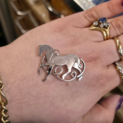 Sterling Silver Vintage Scottish Celtic Beastie Horse Brooch