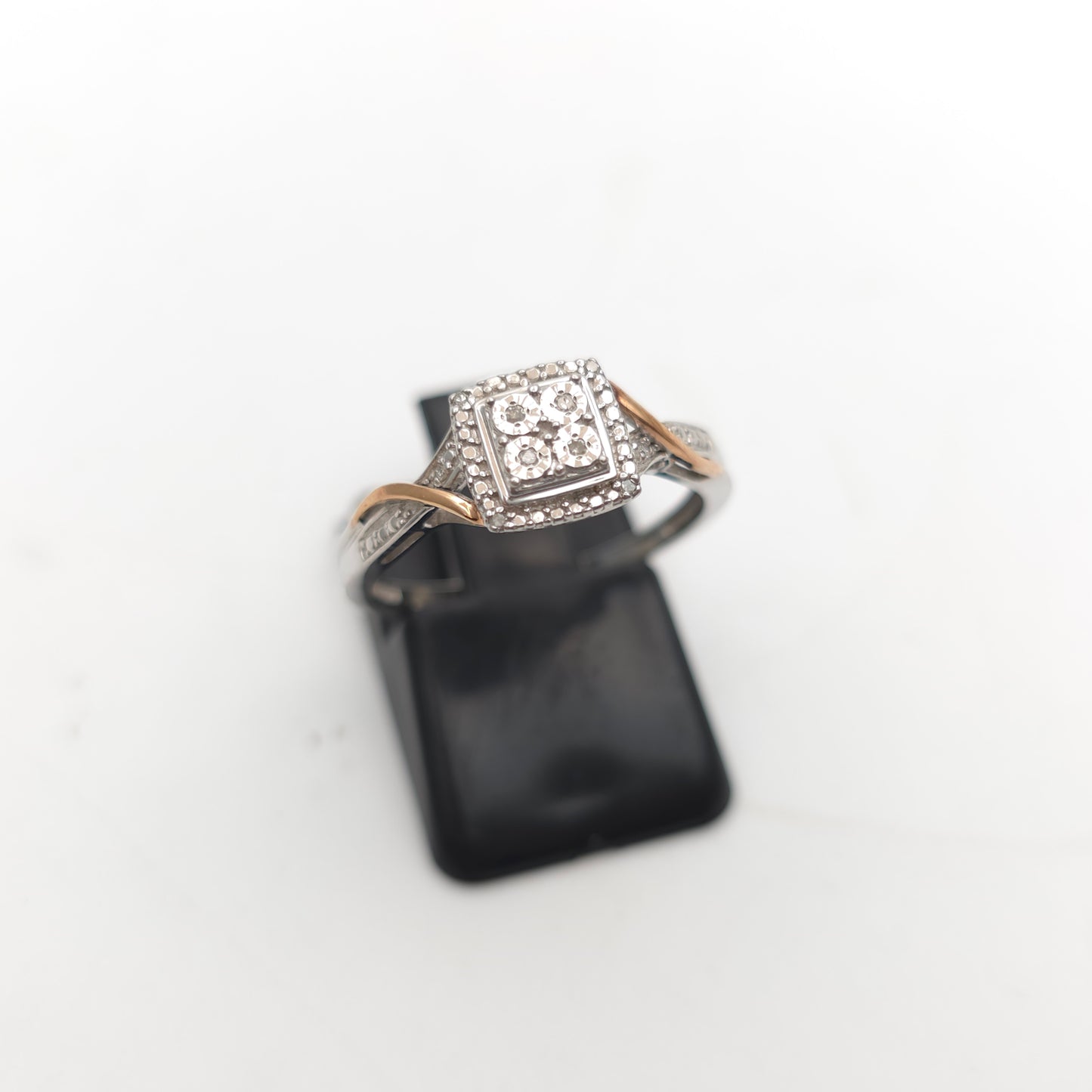 Sterling Silver And Rose Gold Illusion Set Square Head Diamond Set Ring