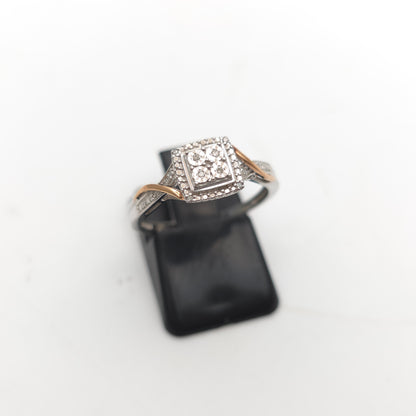 Sterling Silver And Rose Gold Illusion Set Square Head Diamond Set Ring