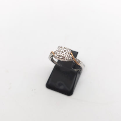 Sterling Silver And Rose Gold Illusion Set Square Head Diamond Set Ring