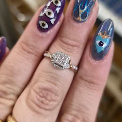 Sterling Silver And Rose Gold Illusion Set Square Head Diamond Set Ring