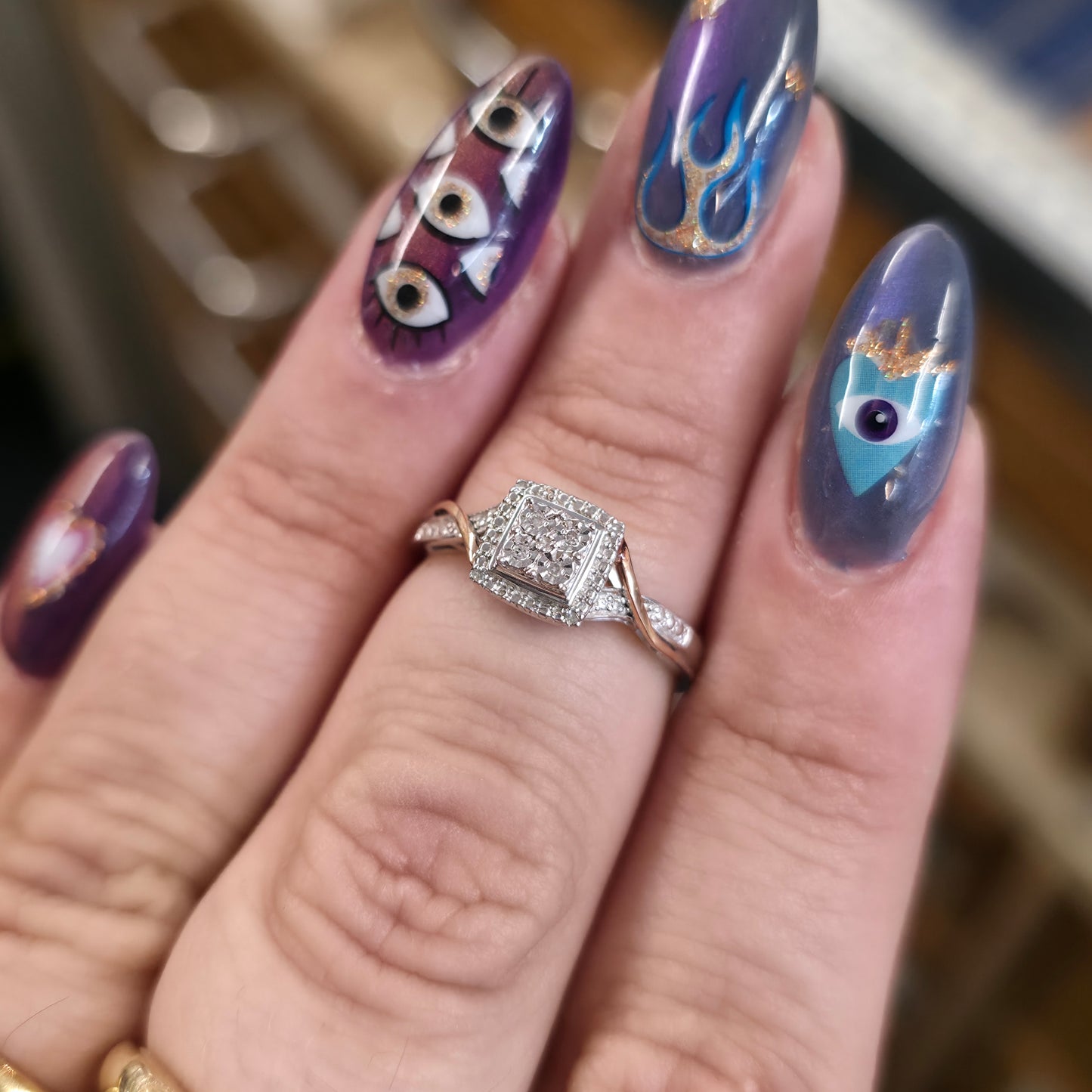Sterling Silver And Rose Gold Illusion Set Square Head Diamond Set Ring