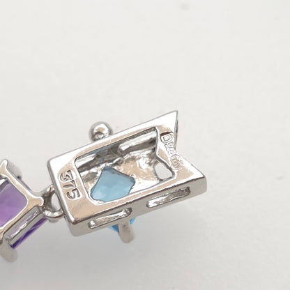 9ct White Gold Princess Cut Blue Topaz And Amethyst Tennis Stone Set Bracelet