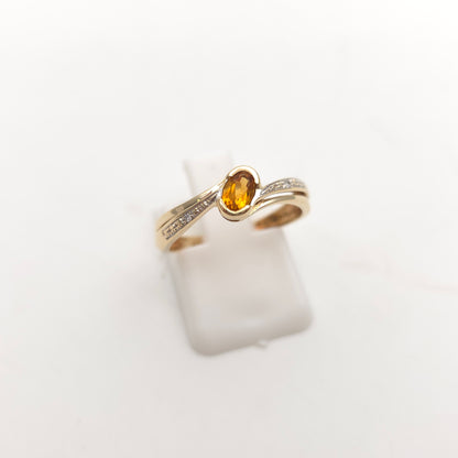 9ct Yellow Gold Vintage Oval Cut Citrine And Diamond Ring