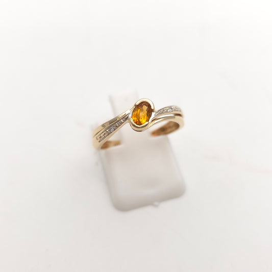 9ct Yellow Gold Vintage Oval Cut Citrine And Diamond Ring
