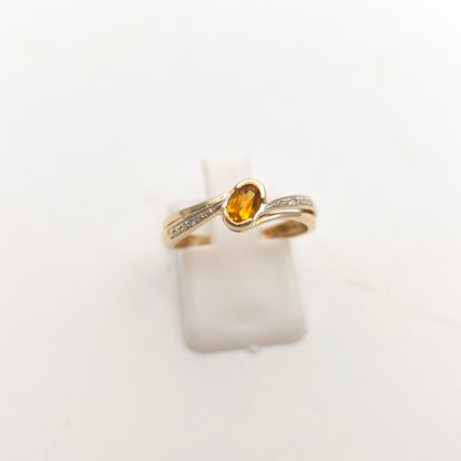 9ct Yellow Gold Vintage Oval Cut Citrine And Diamond Ring