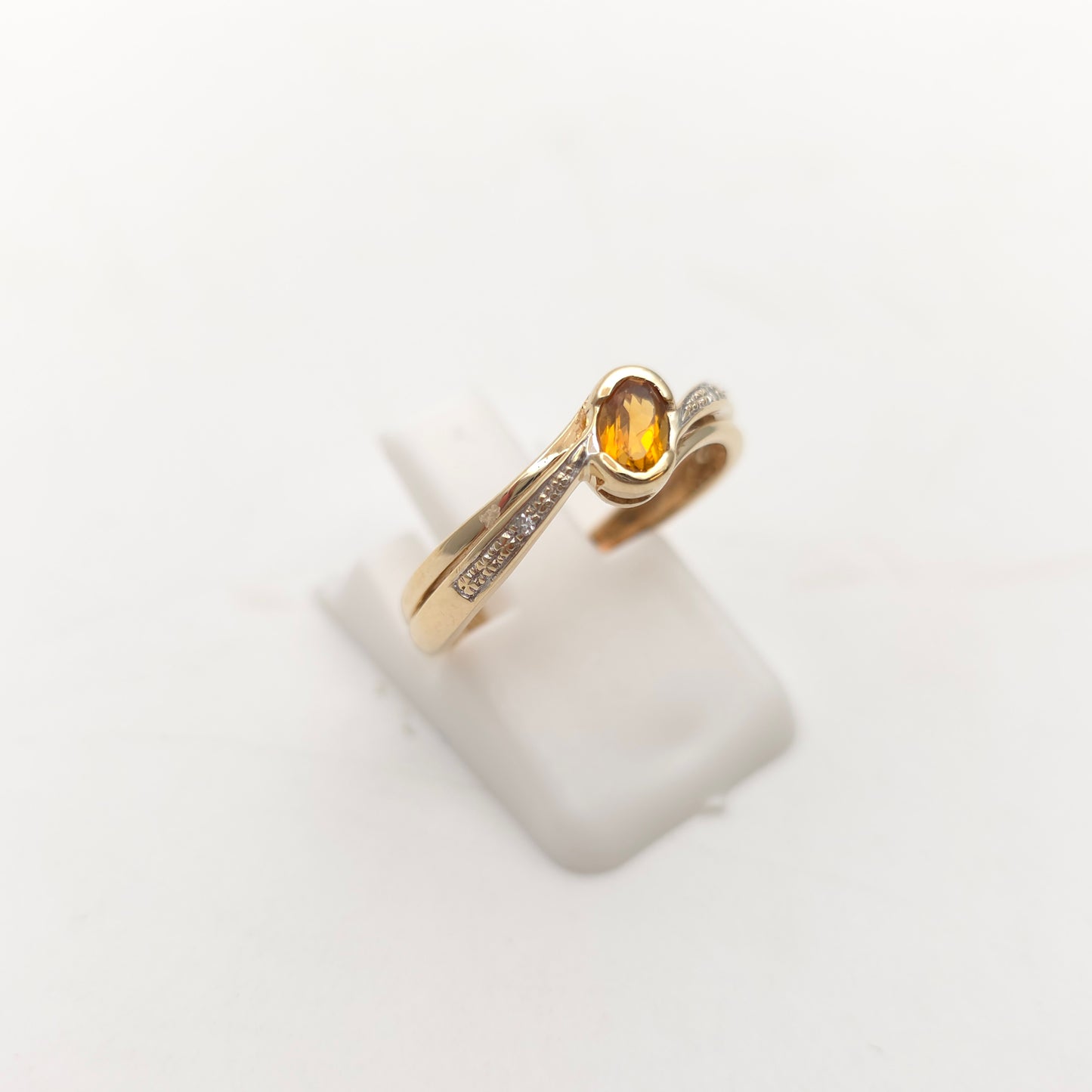 9ct Yellow Gold Vintage Oval Cut Citrine And Diamond Ring