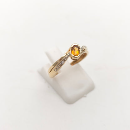 9ct Yellow Gold Vintage Oval Cut Citrine And Diamond Ring