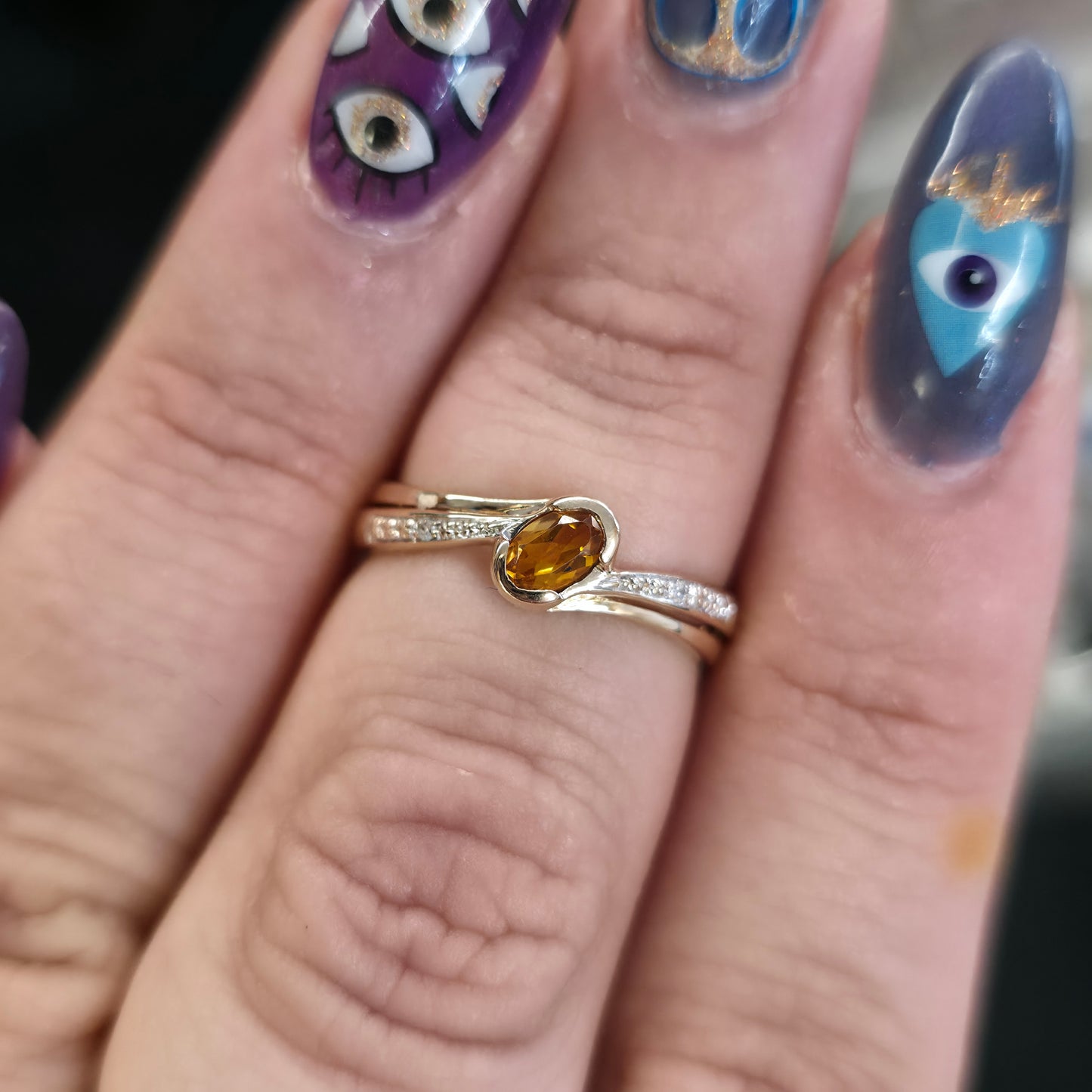 9ct Yellow Gold Vintage Oval Cut Citrine And Diamond Ring