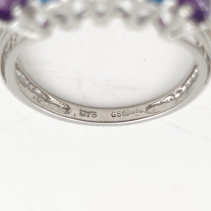 9ct White Gold Oval Cut Blue Topaz And Amethyst Half Eternity Row Ring