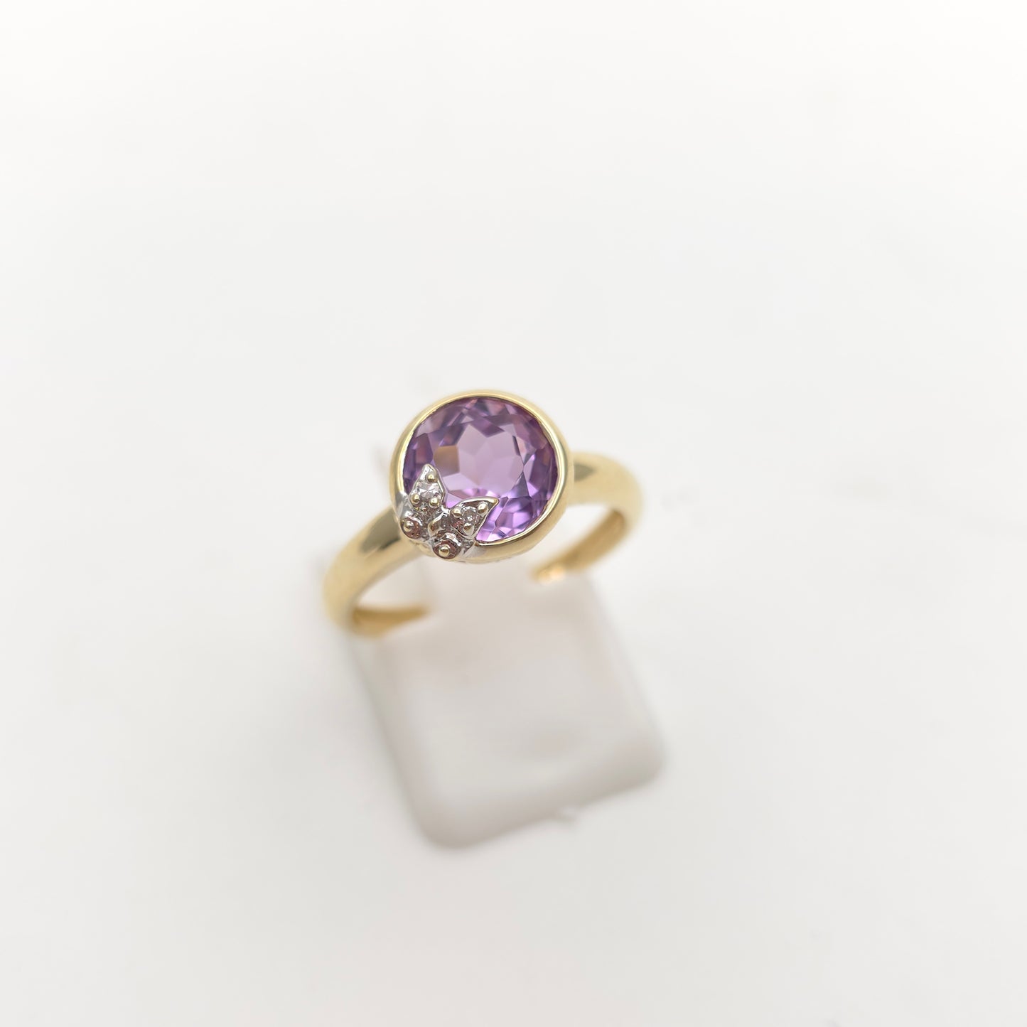 9ct Yellow Gold Vintage Amethyst And Diamond Butterfly Solitaire Ring