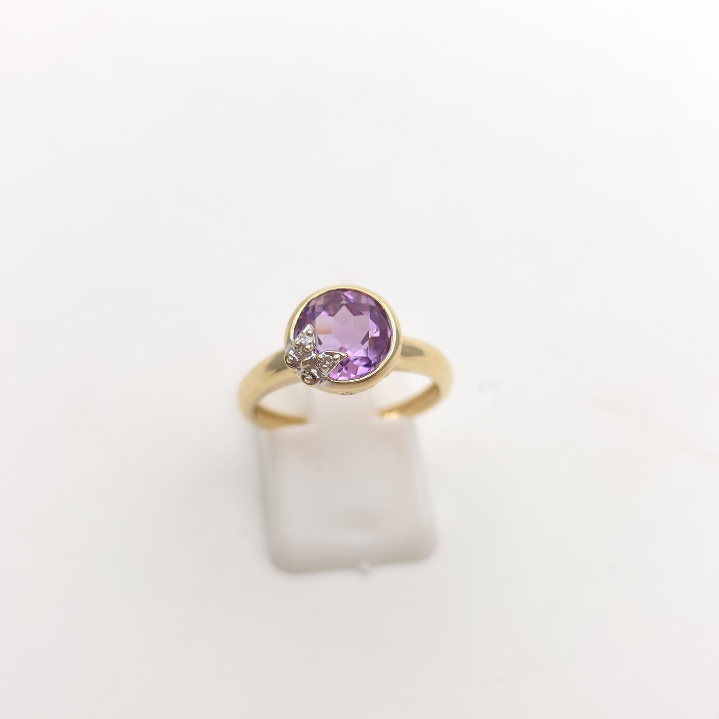 9ct Yellow Gold Vintage Amethyst And Diamond Butterfly Solitaire Ring