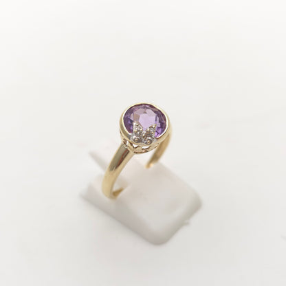 9ct Yellow Gold Vintage Amethyst And Diamond Butterfly Solitaire Ring