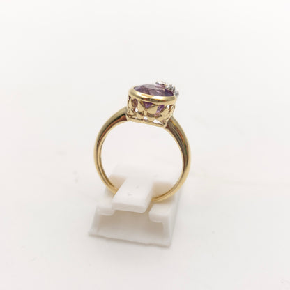 9ct Yellow Gold Vintage Amethyst And Diamond Butterfly Solitaire Ring
