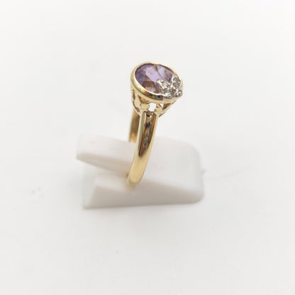 9ct Yellow Gold Vintage Amethyst And Diamond Butterfly Solitaire Ring