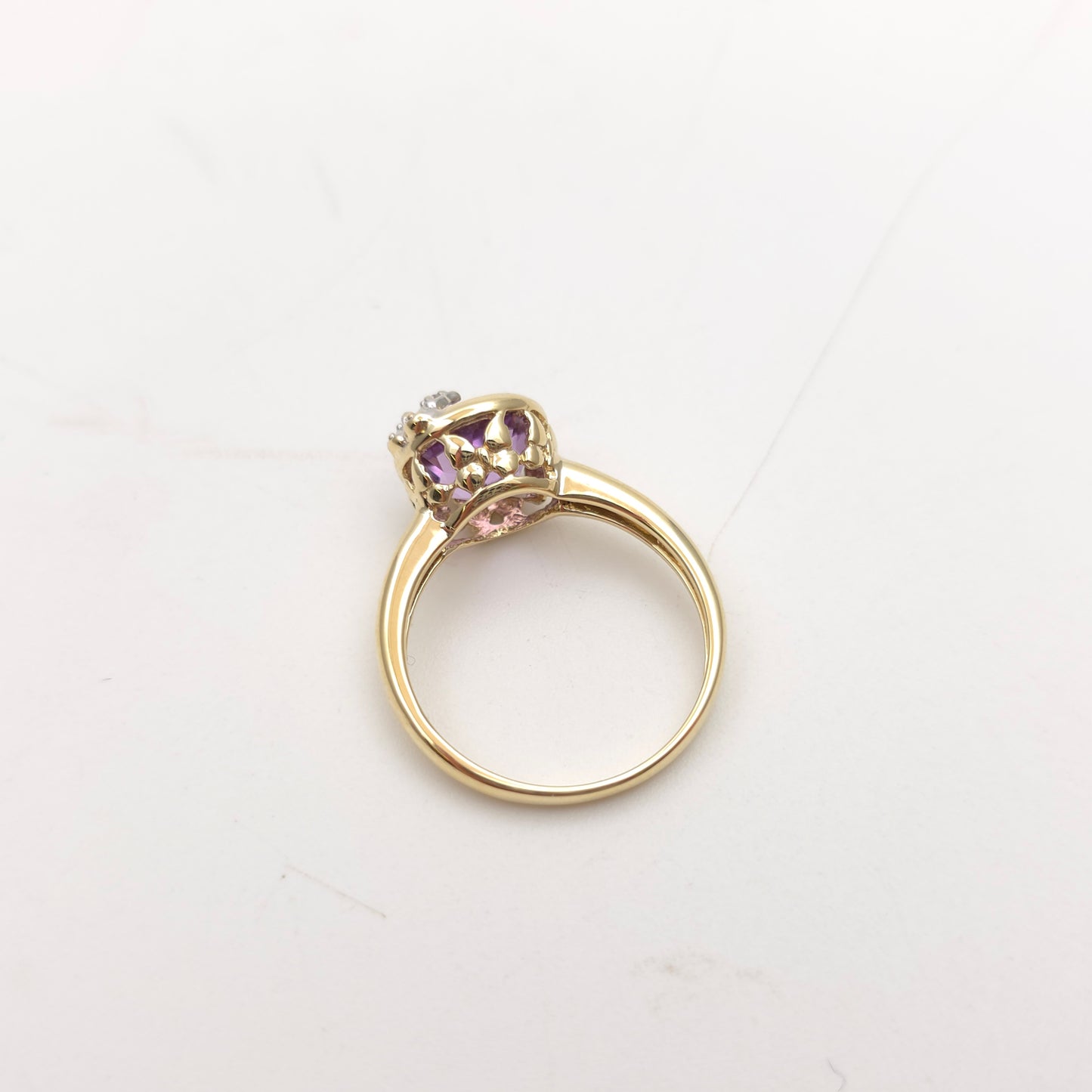 9ct Yellow Gold Vintage Amethyst And Diamond Butterfly Solitaire Ring