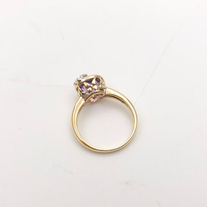9ct Yellow Gold Vintage Amethyst And Diamond Butterfly Solitaire Ring