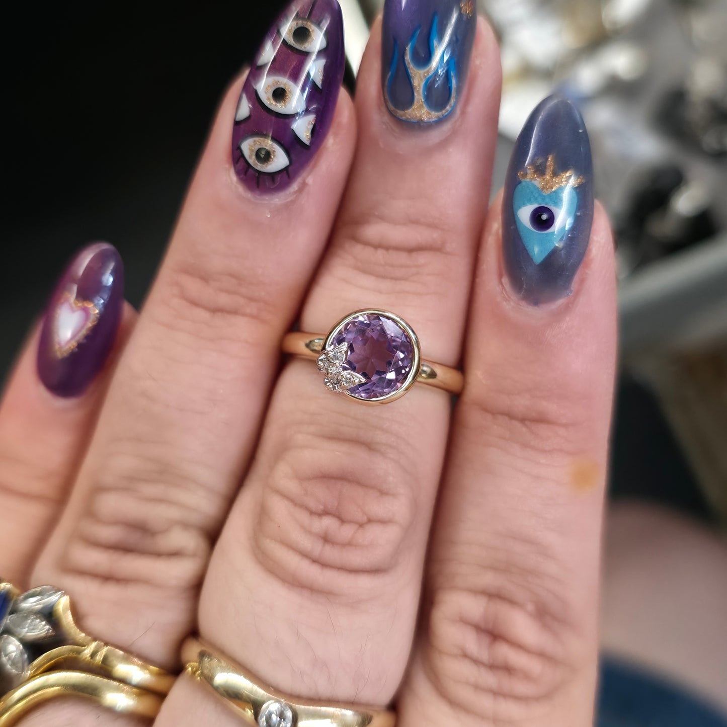 9ct Yellow Gold Vintage Amethyst And Diamond Butterfly Solitaire Ring