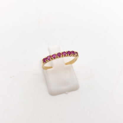 9ct Yellow Gold Vintage Round Cut Ruby Half Eternity Style Row Ring