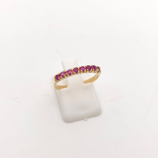 9ct Yellow Gold Vintage Round Cut Ruby Half Eternity Style Row Ring