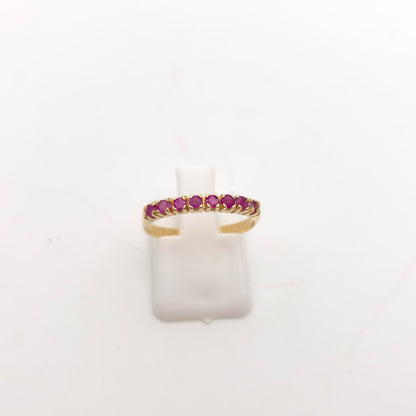 9ct Yellow Gold Vintage Round Cut Ruby Half Eternity Style Row Ring