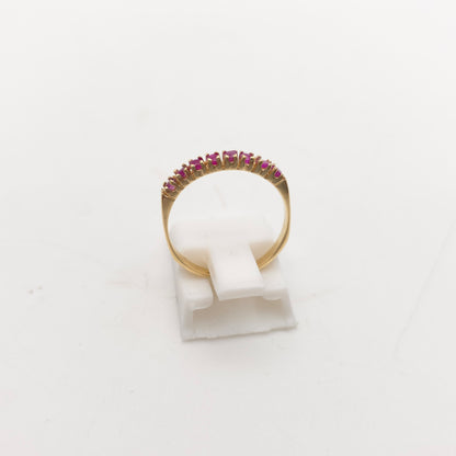 9ct Yellow Gold Vintage Round Cut Ruby Half Eternity Style Row Ring