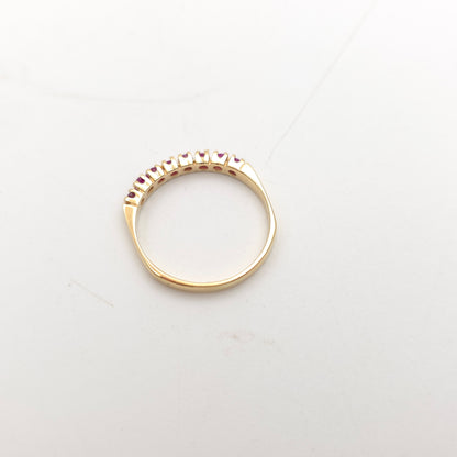9ct Yellow Gold Vintage Round Cut Ruby Half Eternity Style Row Ring