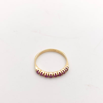 9ct Yellow Gold Vintage Round Cut Ruby Half Eternity Style Row Ring