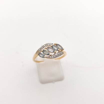 10ct Yellow Gold Smoky Grey / Blue Marquise Cut Spinel And Diamond Ring