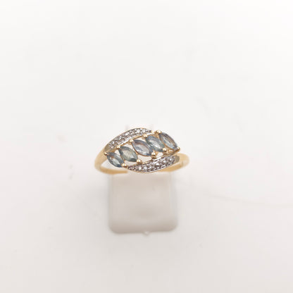 10ct Yellow Gold Smoky Grey / Blue Marquise Cut Spinel And Diamond Ring
