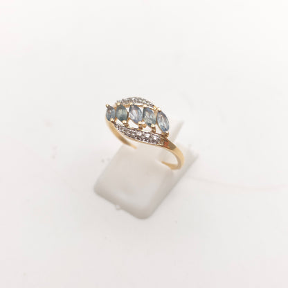 10ct Yellow Gold Smoky Grey / Blue Marquise Cut Spinel And Diamond Ring