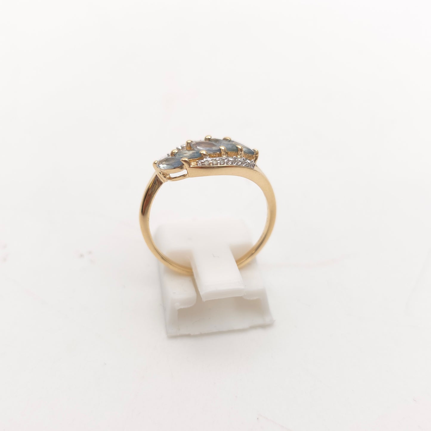 10ct Yellow Gold Smoky Grey / Blue Marquise Cut Spinel And Diamond Ring