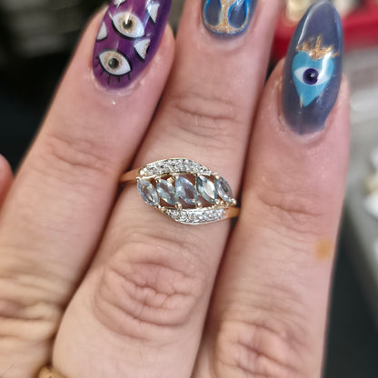 10ct Yellow Gold Smoky Grey / Blue Marquise Cut Spinel And Diamond Ring