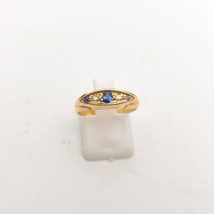 18ct Yellow Gold Antique Sapphire And Diamond Boat Style Row Ring