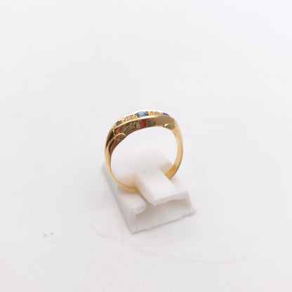 18ct Yellow Gold Antique Sapphire And Diamond Boat Style Row Ring