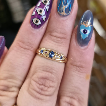 18ct Yellow Gold Antique Sapphire And Diamond Boat Style Row Ring