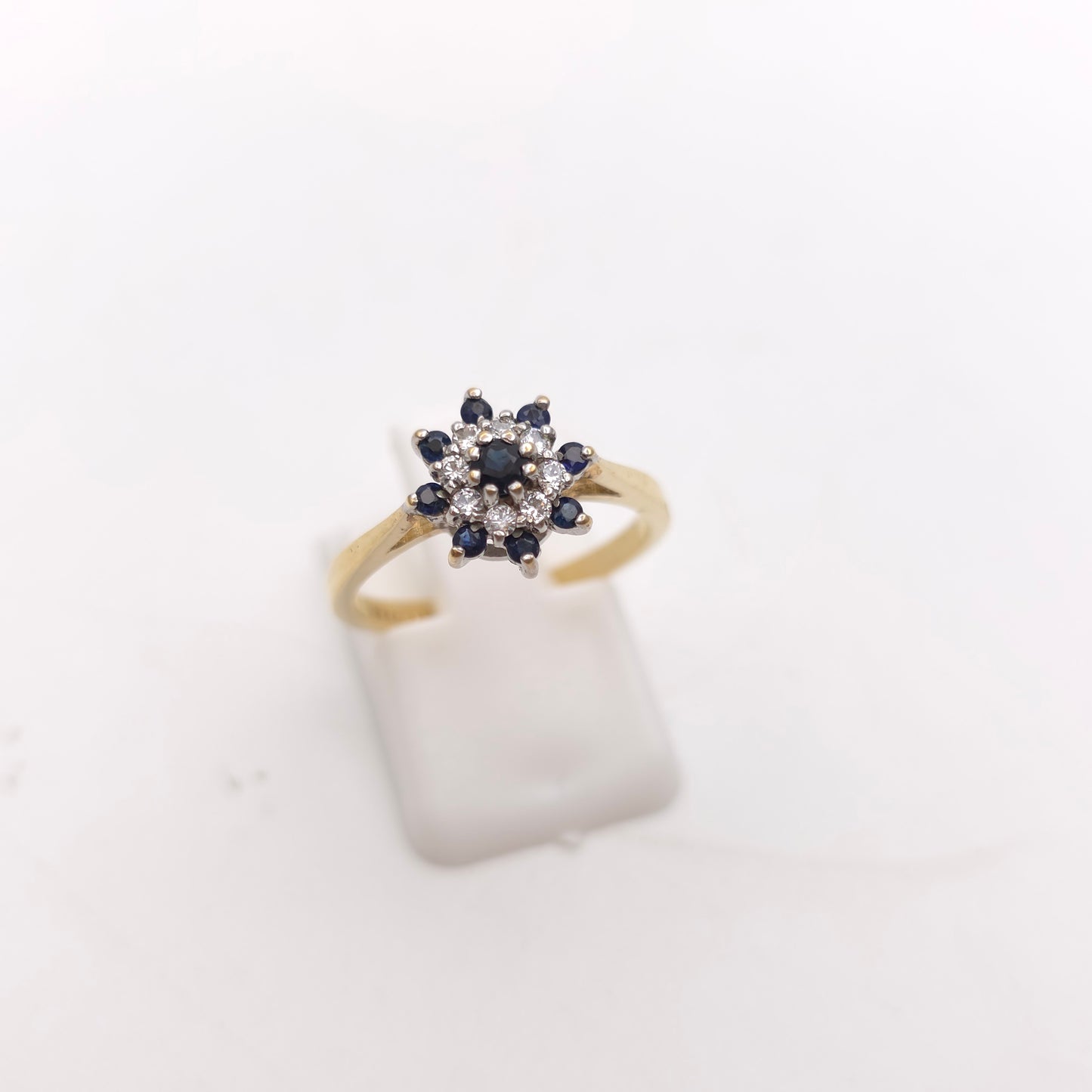 9ct Yellow Gold Sapphire And White Stone Small Round Cluster Ring