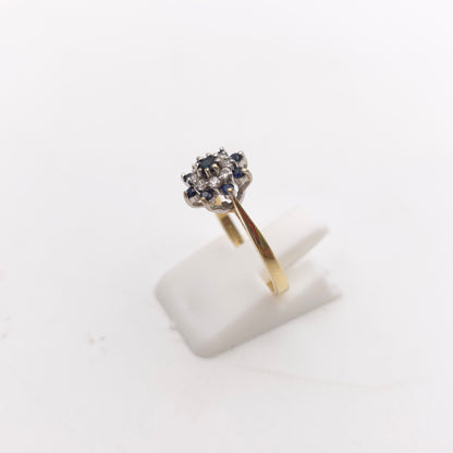 9ct Yellow Gold Sapphire And White Stone Small Round Cluster Ring