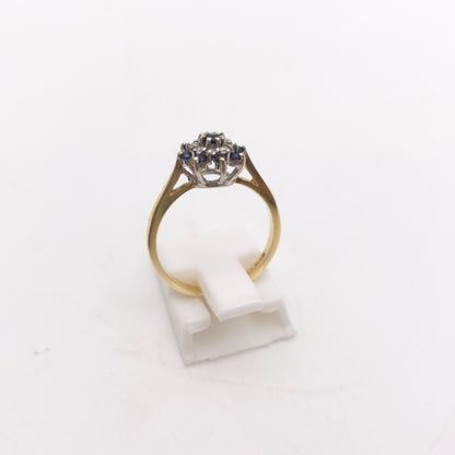 9ct Yellow Gold Sapphire And White Stone Small Round Cluster Ring