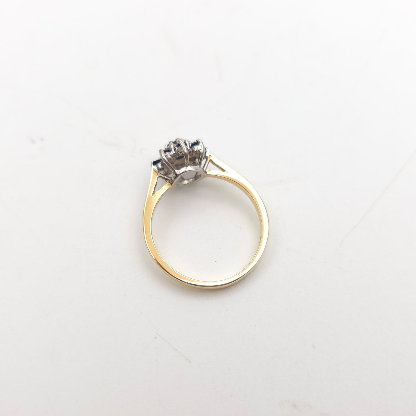 9ct Yellow Gold Sapphire And White Stone Small Round Cluster Ring